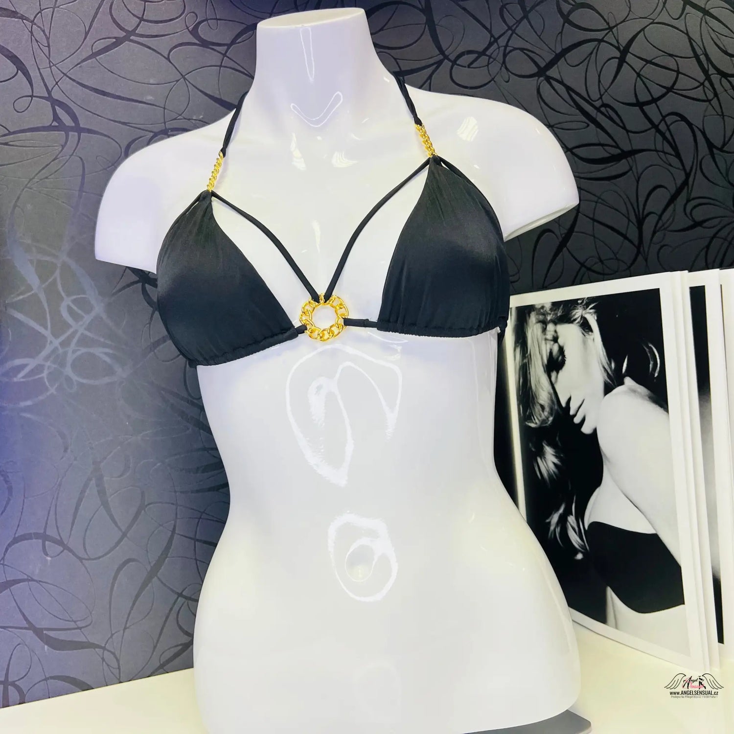 Agent Provocateur Cee-Cee bílý TOP bikiny s zlatým řetízkem - Černá / M / Nové se štítky