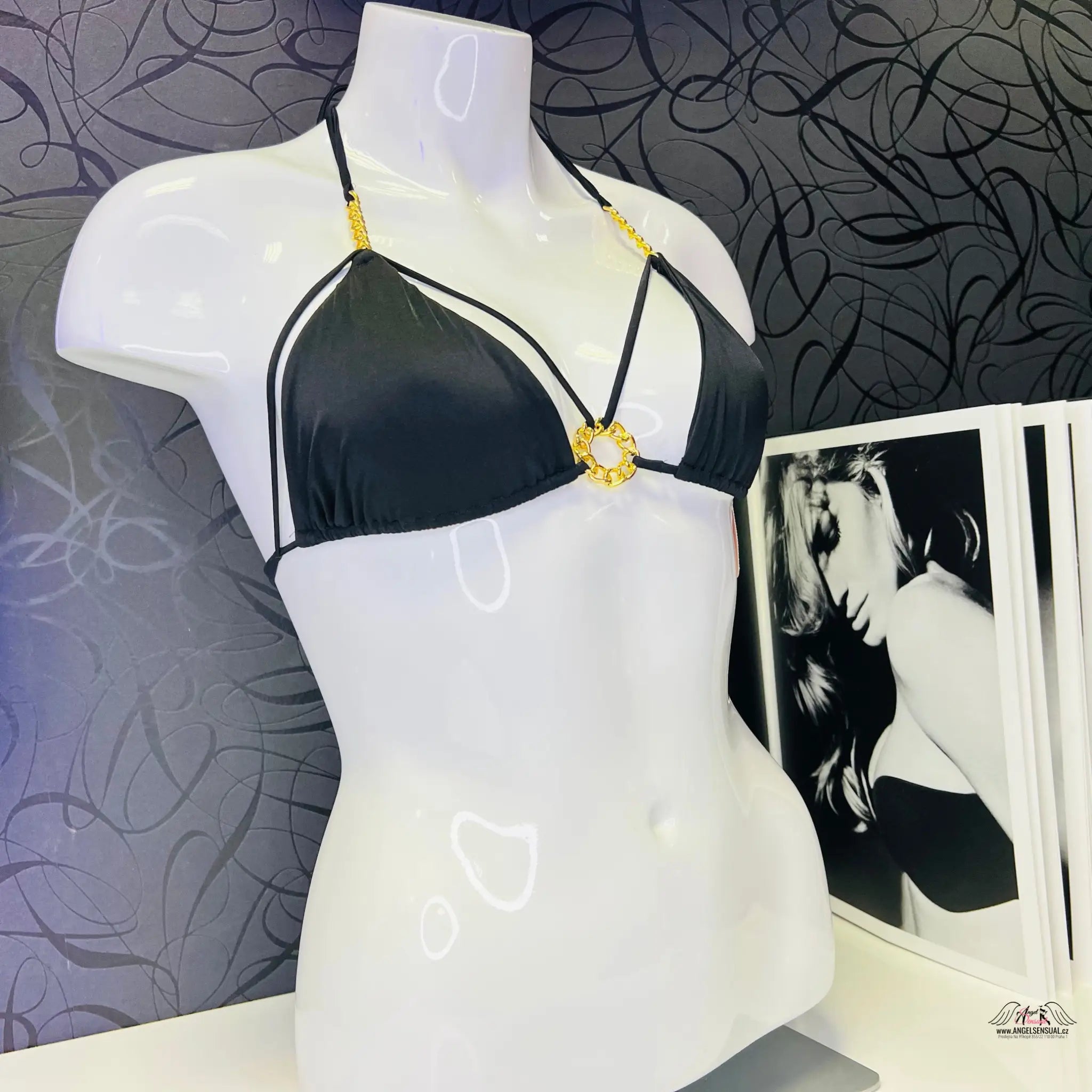 Agent Provocateur Cee-Cee bílý TOP bikiny s zlatým řetízkem - Černá / M / Nové se štítky