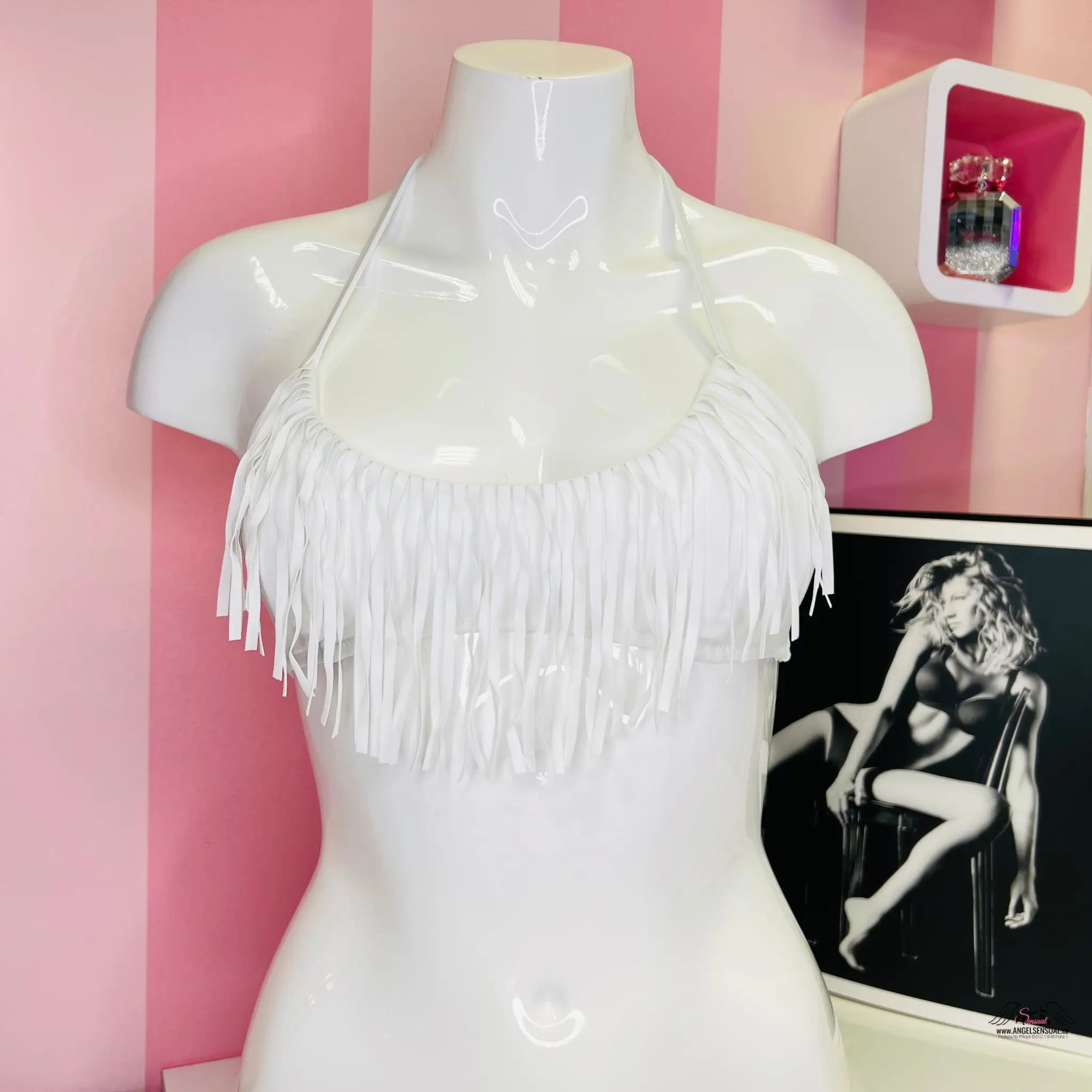 Stylové Plavek Fringe Halter s Odnímatelným Polstrováním - XS / Bílá / Druhá kategorie