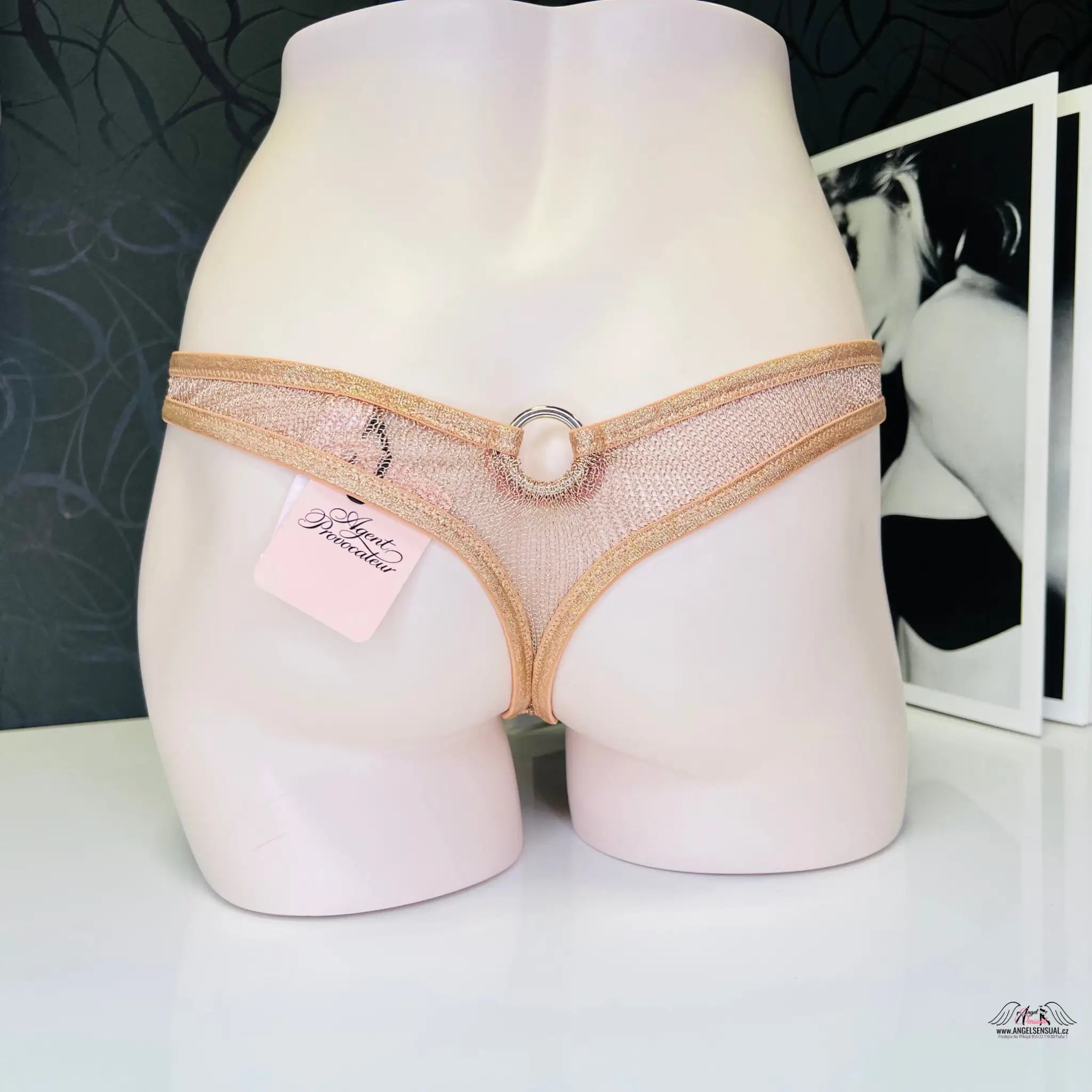 Tanga Phoebe Agent Provocateur se stříbrnými kruhy - S / Zlatorůžová / Nové štítky