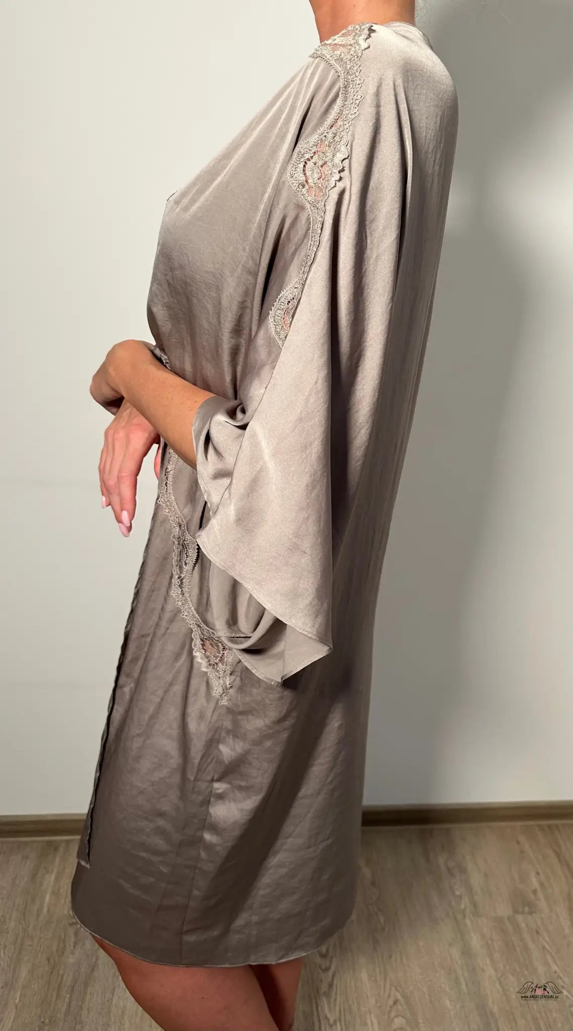 Župánek Satin Robe Kimono - M/L / Khaki / Nové se štítky - Victoria’s Secret